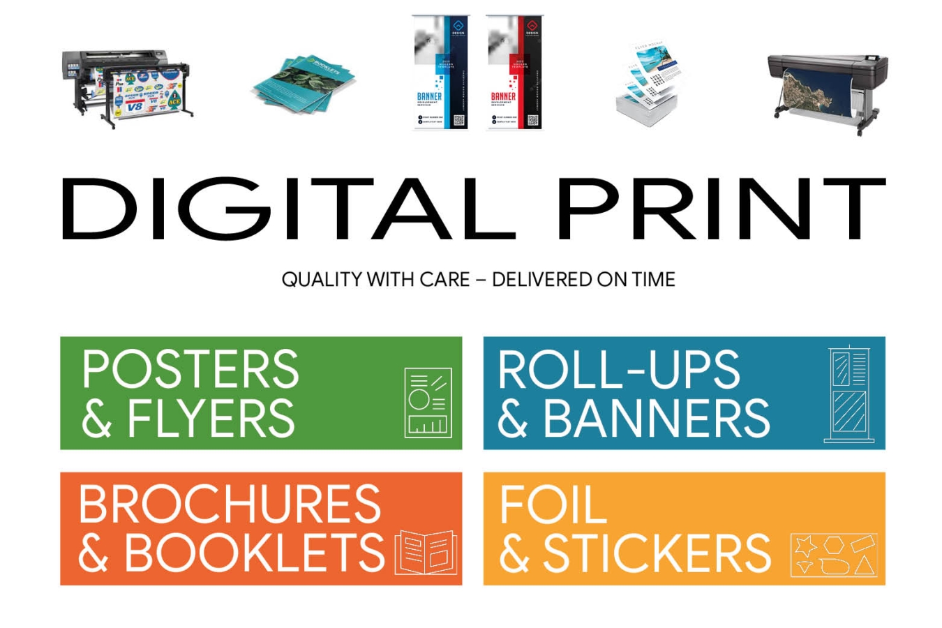 Print posters brochures foil roll-up stickers streamers 